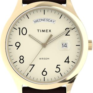 Timex Men’s Modern Easy Reader 40mm Watch – Brown Strap Cream Dial Gold-Tone Case