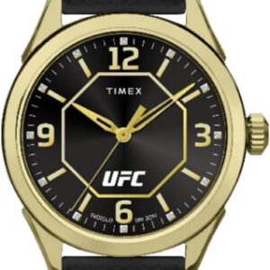 Timex UFC Men’s Athena 42mm Watch – Black Strap Black Dial Gold-Tone Case