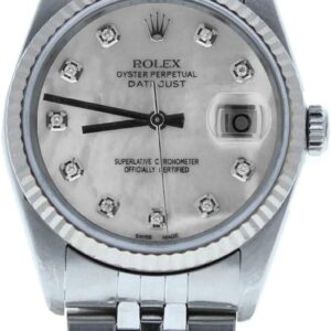 Rolex 16234 Men’s Datejust Jubilee Band Custom Mother of Pearl Diamond Dial & 18k Gold Fluted Bezel