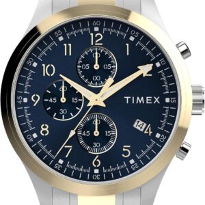 Timex Men’s Dress Chronograph 43mm Watch – Two-Tone Bracelet Blue Dial