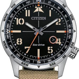 Citizen Men’s Eco-Drive Weekender Avion Field Watch in Stainless Steel with Khaki Nylon Strap