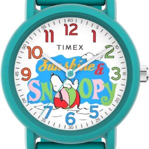 Timex Unisex Peanuts Just Beachy 36mm Watch – Green Strap White Dial