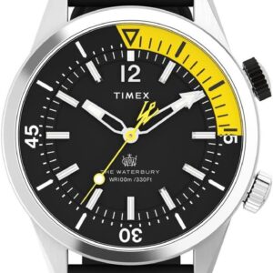 Timex Men’s Waterbury Dive 41mm Watch – Black Strap Black Dial Stainless Steel Case