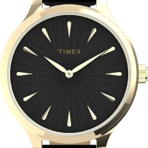 Timex Women’s Peyton 36mm Watch – Gold-Tone Case Black Dial with Black Genuine Leather Strap