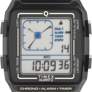 Timex Unisex Q LCA 35mm Watch – Gray Strap Digital Dial Gray Case