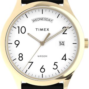 Timex Men’s Modern Easy Reader 40mm Watch – Black Strap White Dial Gold-Tone Case