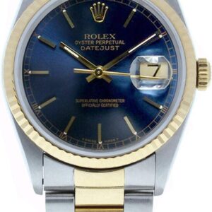 Rolex Men’s Datejust Model 16233 Steel & 18k Gold Oyster Band Blue Stick Dial