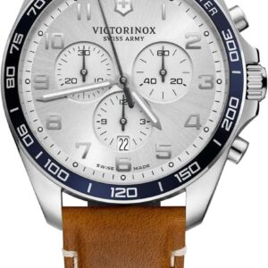Victorinox FieldForce Classic Chrono Silver Dial Brown Leather Strap Watch 42mm – 241900