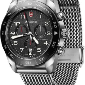 Victorinox Swiss Army Chronograph Black Dial Mesh Stainless Steel Watch 42mm