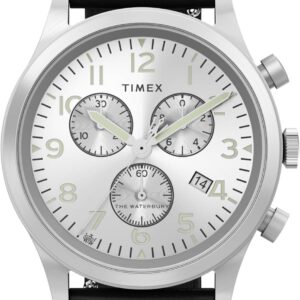 Timex Men’s Waterbury Traditional 42mm Watch – Black Strap Silver-Tone Dial