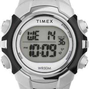 Timex Men’s Digital 33mm Watch – Black Strap Digital Dial Silver-Tone Case
