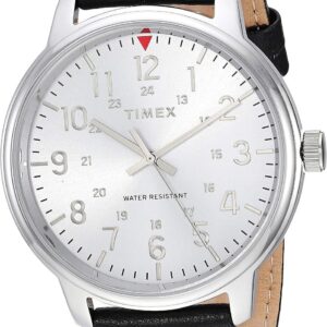 Timex Men’s TW2R85300 Classic 43mm Black/Silver-Tone Leather Strap Watch