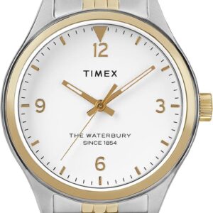 Timex Women’s Waterbury Traditional 34mm Watch – Two-Tone Case White Dial with Two-Tone Stainless Steel Bracelet