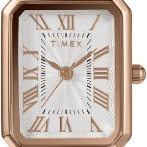 Timex Women’s Dress 21mm Watch – Pink Strap White Dial Rose Gold-Tone Case