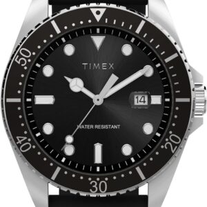 Timex Men’s Dress 42mm Watch – Black Strap Black Dial Silver-Tone Case
