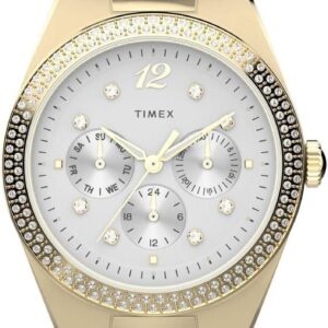 Timex Women’s Simone Multifunction 38mm Watch – White Strap, White Dial, Gold-Tone Case