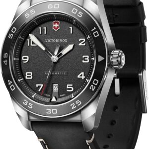 Victorinox Swiss Army Automatic Black Dial Black Leather Strap Watch 42mm – 242044