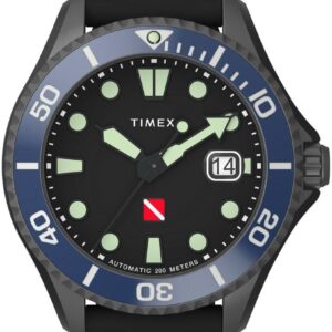 Timex Automatic Men Analogue Watch with Rubber Strap TiburĂ³n, Black, TW2W21100