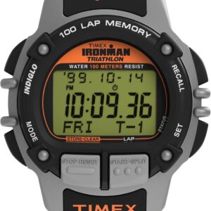 Timex Men’s Ironman Triathlon Flix 100 Lap 42mm Watch – Black Strap Digital Dial Black Case