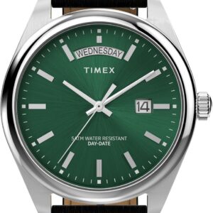 Timex Men’s Legacy 41mm Watch – Black Strap Green Dial Stainless Steel Case