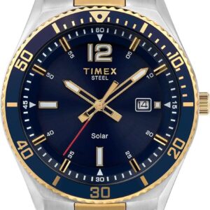 Timex Men’s Solar Premium Dress 43mm Watch – Two-Tone Case & Blue Dial