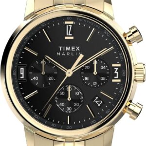 Timex Men’s Marlin Quartz Chronograph 40mm Watch – Gold-Tone Bracelet Black Dial