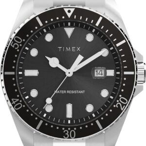 Timex Men’s Trend 42 mm Watch, Silver-Tone Stainless Steel Bracelet Black Dial