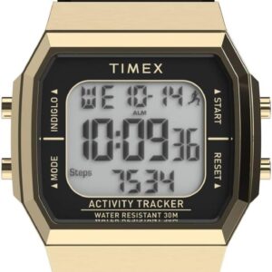 Timex Unisex Activity Tracker 40mm Watch – Green Strap Digital Dial Gold-Tone Case