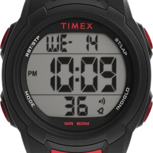 Timex Unisex T100 40mm Watch – Red Strap Digital Dial Black Case