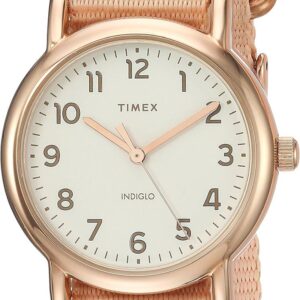 Timex Women’s TW2R59900 Weekender 31mm Pink/Rose Gold-Tone Nylon Slip-Thru Strap Watch