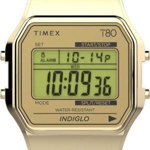 Timex Unisex T80 34mm Watch – Gold-Tone Expansion Band Digital Dial