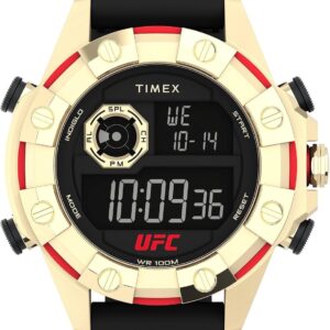 Timex UFC Men’s Kick 49mm Watch – Black Strap Digital Dial Gold-Tone Case