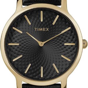 Timex Women’s TW2R36400 Metropolitan Skyline Black/Gold-Tone Leather Strap Watch