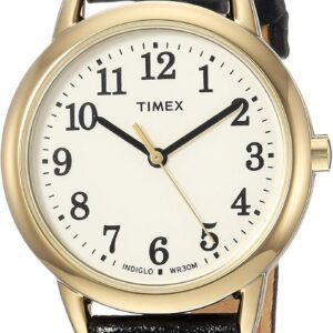 Timex Women’s Easy Reader 30mm Watch β Gold-Tone Case Cream Dial with Black Croco Leather Strap