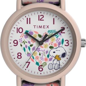 Timex Unisex Peanuts Floral 34mm Watch – Pink Strap White Dial Pink Case