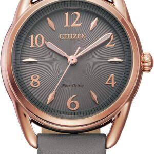 Citizen Women’s Eco-Drive Dress Classic Watch in Rose-tone Stainless Steel with Grey Leather Strap