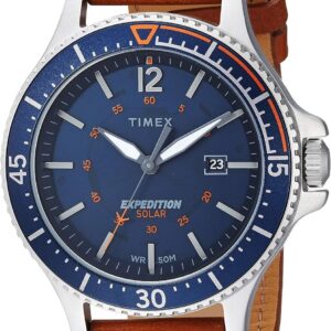 Timex Men’s TW4B15000 Expedition Ranger Solar Tan/Blue/Orange Accent Leather Strap Watch