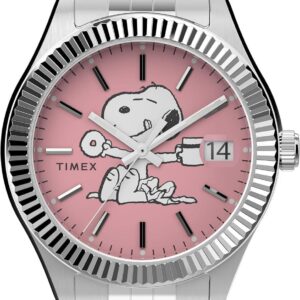 Timex Women’s Peanuts x Waterbury Legacy Watch – Silver-Tone Bracelet Pink Dial