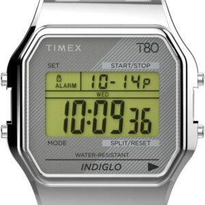 Timex T80 34mm Unisex-Adult Watch – Silver-Tone with Stainless Steel Bracelet