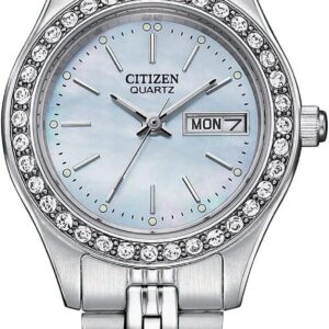 Citizen Ladies’ Quartz Dress Bracelet Watch with Crystals, Stainless Steel and Day Date