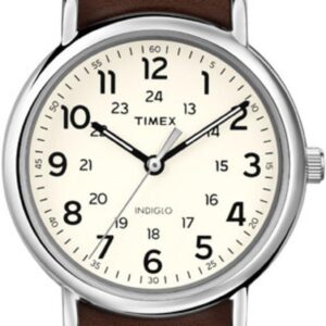Timex Unisex T2P495 Weekender 40mm Brown Leather Slip-Thru Strap Watch