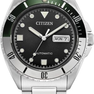 Citizen Men’s Automatic Watch, Silver-Tone Stainless Steel Bracelet, Black Dial