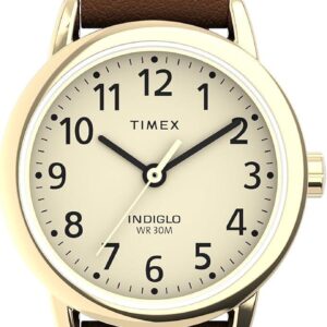 Timex Women’s Easy Reader Classic 25mm Watch – Brown Strap Cream Dial Gold-Tone Case