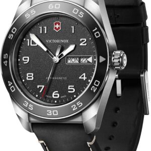 Victorinox Swiss Army Quartz Black Dial Black Leather Strap Watch 42mm – 242041