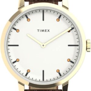 Timex Women’s Midtown 36mm Watch – Brown Strap Cream Dial Gold-Tone Case