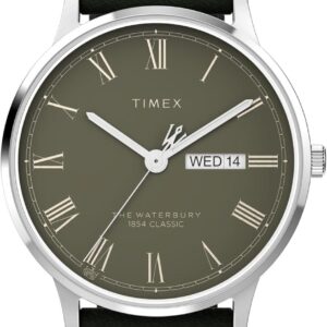 Timex Men’s Waterbury Classic 40mm Watch – Green Strap Green Dial Stainless Steel Case