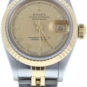 Rolex Lady’s Automatic Datejust Watch 69173 Champagne Roman Dial & 18k Gold Fluted Bezel
