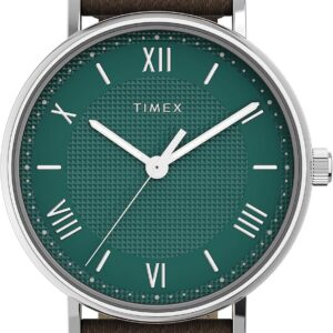 Timex Men’s Southview 41mm Watch – Brown Strap, Green Dial, Silver-Tone Case