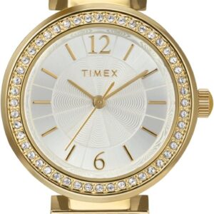 Timex Women’s Dress 31mm Watch – Black Strap Silver-Tone Dial Gold-Tone Case
