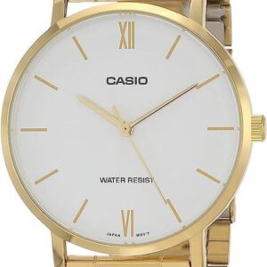 Casio MTP-VT01G-7B Men’s Gold Tone Stainless Steel Minimalistic White Dial 3-Hand Analog Watch